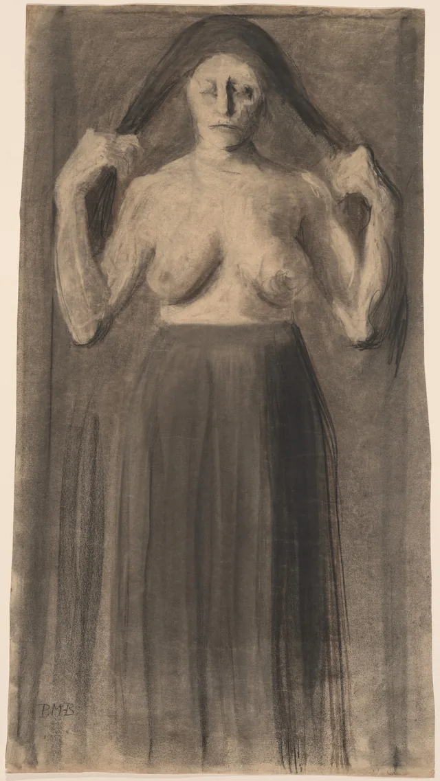 Femme à demi nue écartant ses cheveux