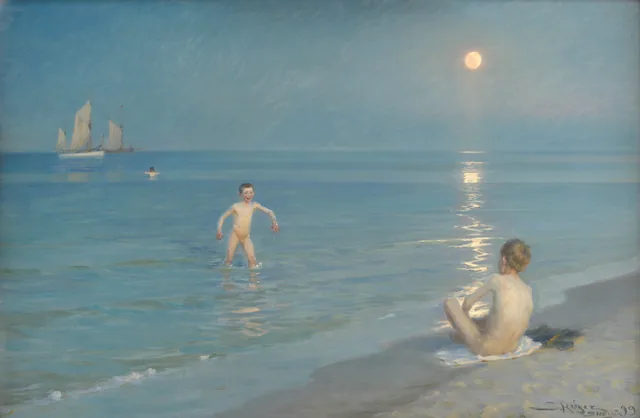Meninos tomando banho numa tarde de verão na praia de Skagen, Peder Severin Krøyer