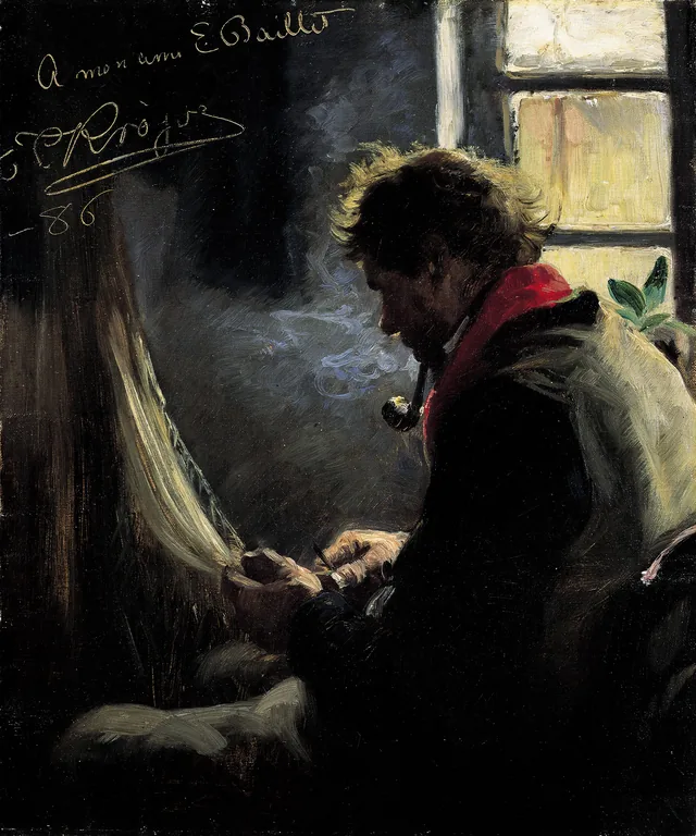 Christoffer remendando sus redes en su sala, Peder Severin Krøyer