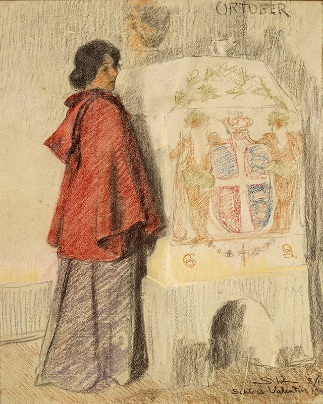 L'épouse de l'artiste près du poêle au château de St. Valentin, dans le Tyrol