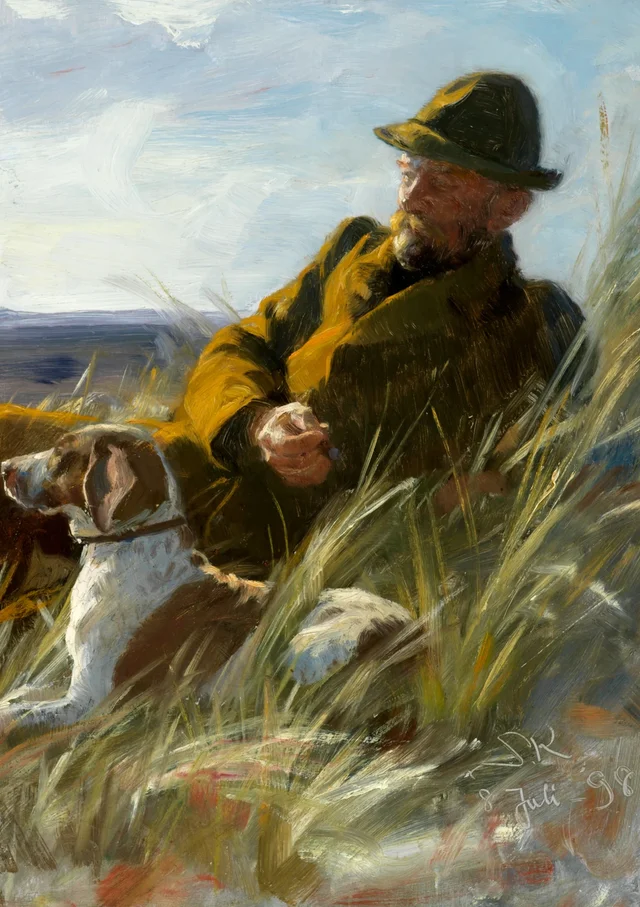 Le surintendant des plantations C. F. Dahlerup avec un chien de chasse, Peder Severin Krøyer
