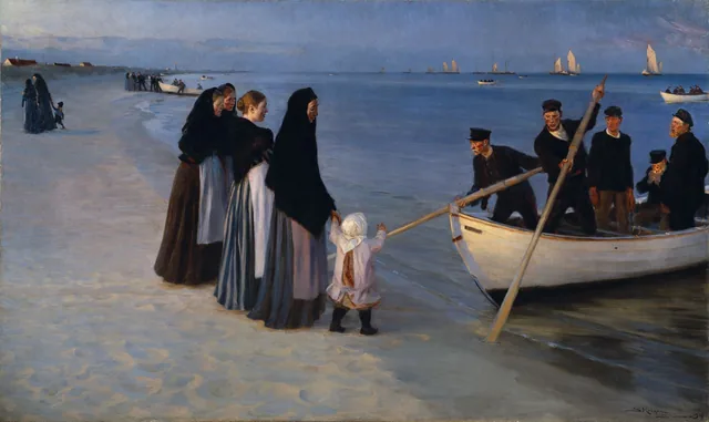 Les cotres de pêche vont appareiller. Après le coucher du soleil. Skagen, Peder Severin Krøyer
