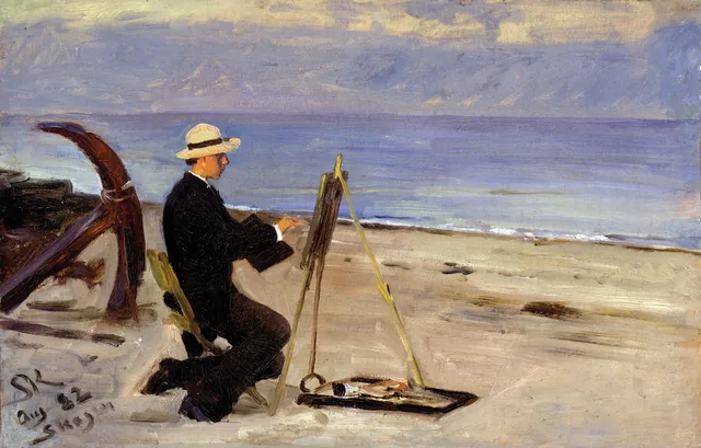 Oscar Björck pintando en la playa sur de Skagen, Peder Severin Krøyer