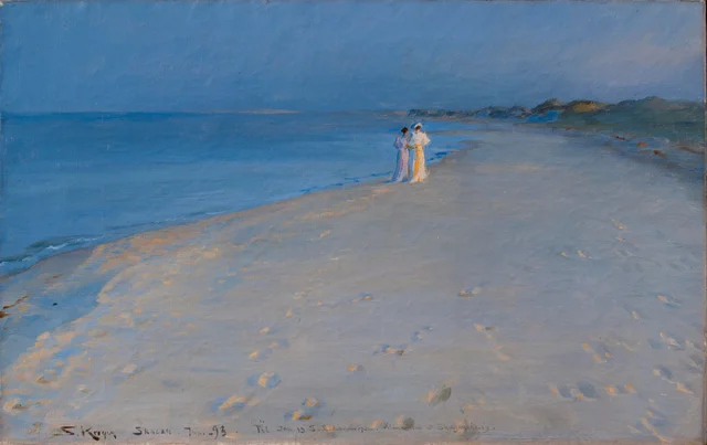 Tarde de verano en la playa sur de Skagen. Anna Ancher y Marie (boceto de 38,5 x 60 cm), Peder Severin Krøyer