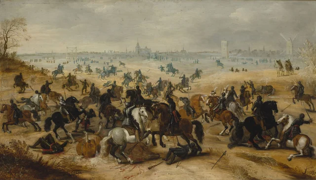 The Death of Geert Abramsz. van Houwelingen, called 'Lekkerbeetje', and the Battle of the Flemish Soldiers against the French at Vuchterheide near 's-Hertogenbosch, 5 February 1600, Peeter Snayers