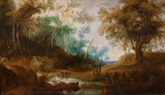 Paisaje boscoso con charca