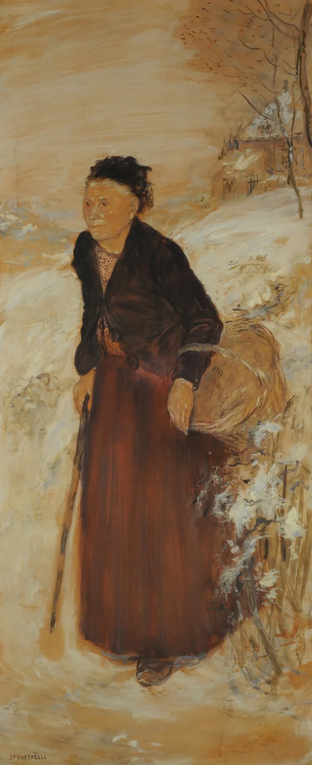 Vieille femme dans la neige