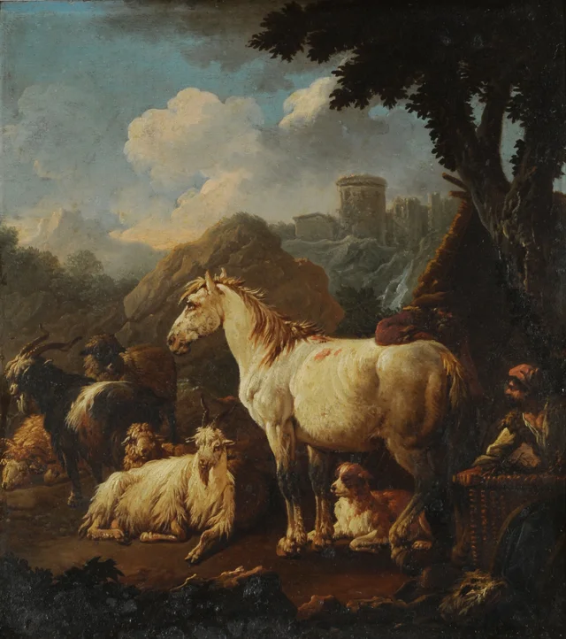 Berger et animaux dans un paysage