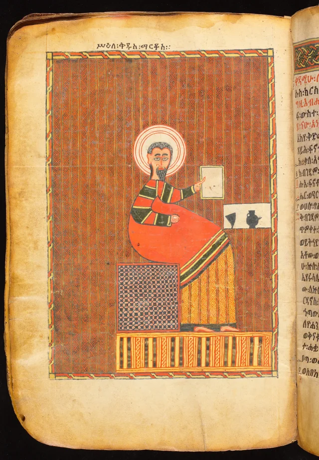 Book of the Gospels: seated evangelist with a halo