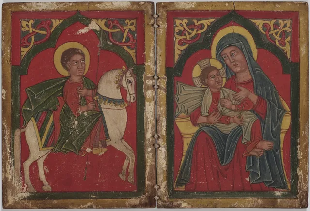 Icône en diptyque avec saint Georges et la Vierge Marie avec l'Enfant Jésus