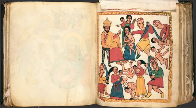 Les Miracles de Marie (Te'amire Maryam), double page : Massacre des Innocents