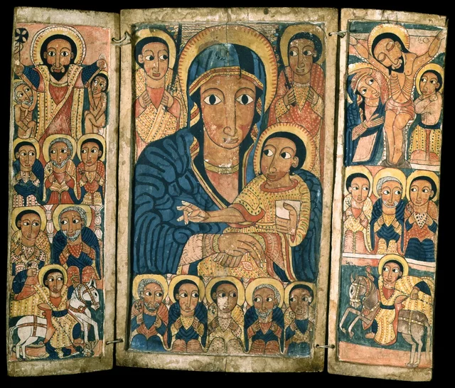 Triptyque avec la Vierge à l'Enfant entourée d'archanges ; scènes de la vie du Christ ; apôtres, saint Georges et saint Mercure