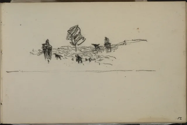 Paisagem com árvores e viajantes. De um caderno de 1891, Petrus van der Velden