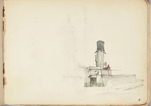 Esboço a lápis e aquarela de um vapor. De um caderno de Wellington, Petrus van der Velden
