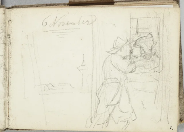 Desenho a lápis de uma cena. De um caderno de Marken