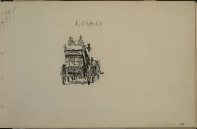 Diligência da Cobb and Co vista de trás. De um caderno de 1891, Petrus van der Velden
