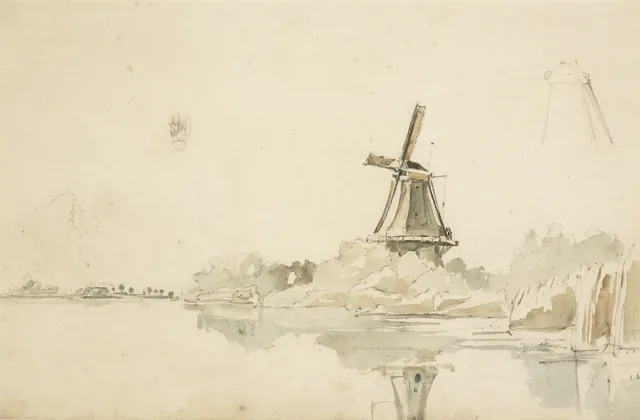 Paysage de rivière avec un moulin, Petrus van der Velden