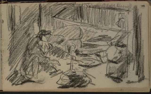 Esboço de um personagem ajoelhado. De um caderno de Otira, Petrus van der Velden