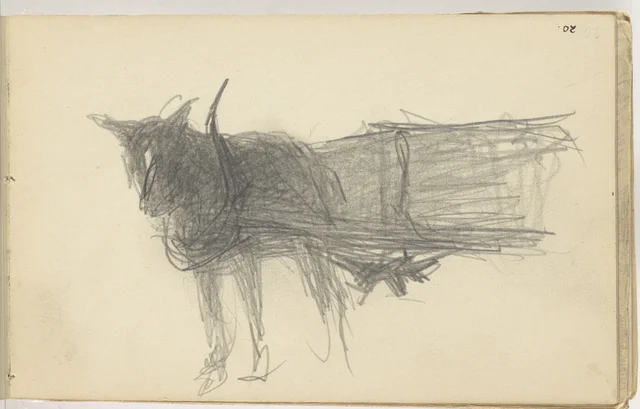 Esboço de um cavalo atrelado a uma carroça. De um caderno de Wellington, Petrus van der Velden