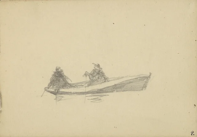 Esboço de homens numa canoa. De um caderno de Wellington, Petrus van der Velden