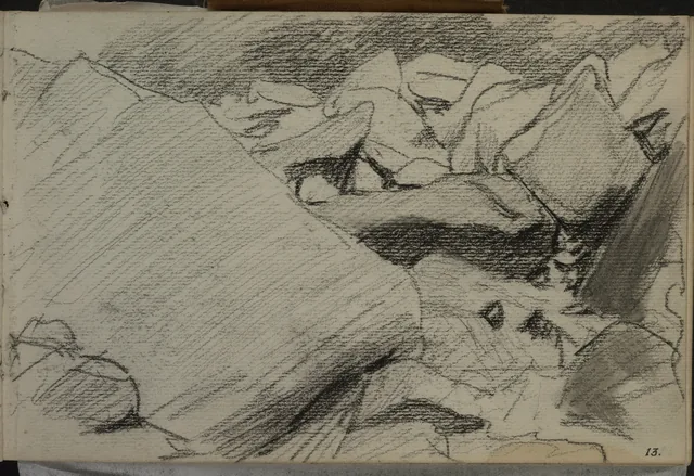 Esboço de uma cascata nos rochedos de um rio. De um caderno de 1891, Petrus van der Velden