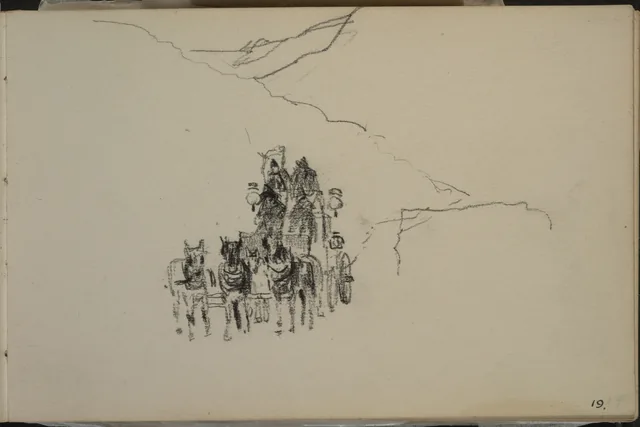 Diligência com cavalos e cocheiro. De um caderno de 1891, Petrus van der Velden