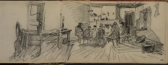 Interior em duas páginas. De um caderno de Otira, Petrus van der Velden