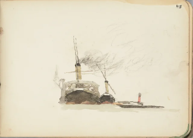 Cena em aquarela de barcos. De um caderno de Wellington, Petrus van der Velden
