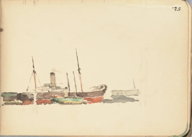 Cena em aquarela com barcos. De um caderno de Wellington, Petrus van der Velden