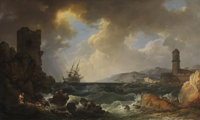 Tempestad a la entrada de un puerto mediterráneo, Philippe-Jacques de Loutherbourg