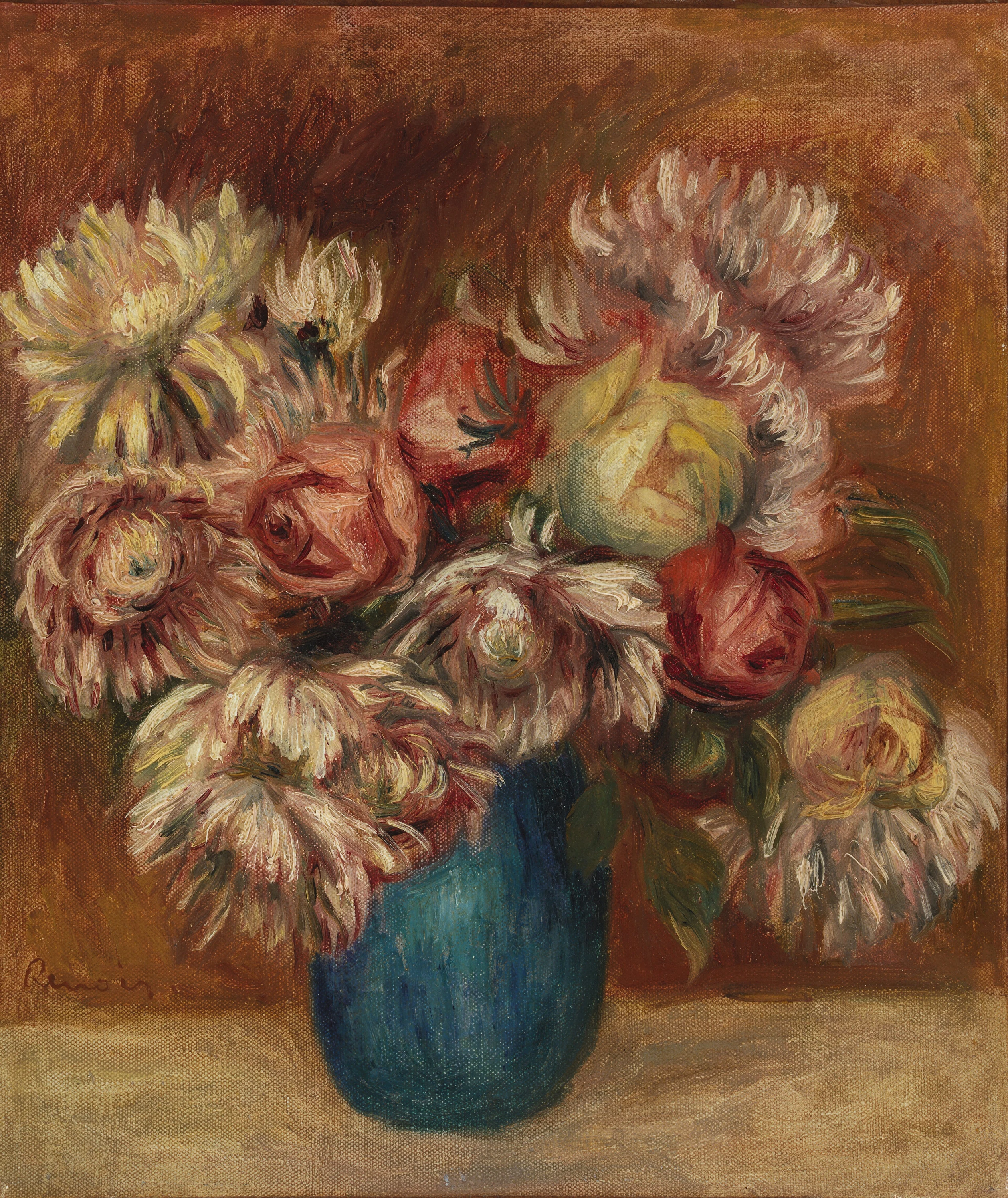 Fleurs dans un vase vert, Pierre-Auguste Renoir