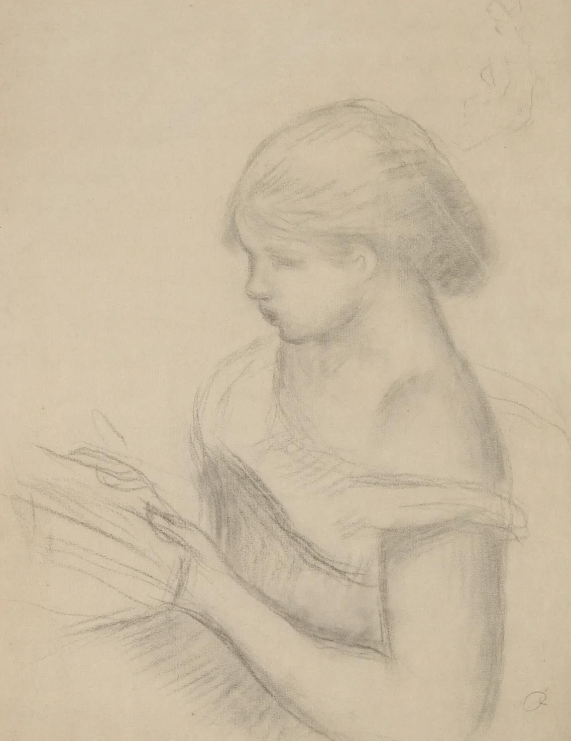 A Girl Reading (with a Sketch of Seated Woman), Pierre-Auguste Renoir