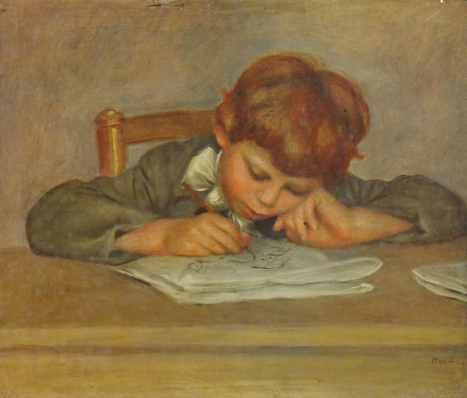 A Little Boy Writing, Pierre-Auguste Renoir