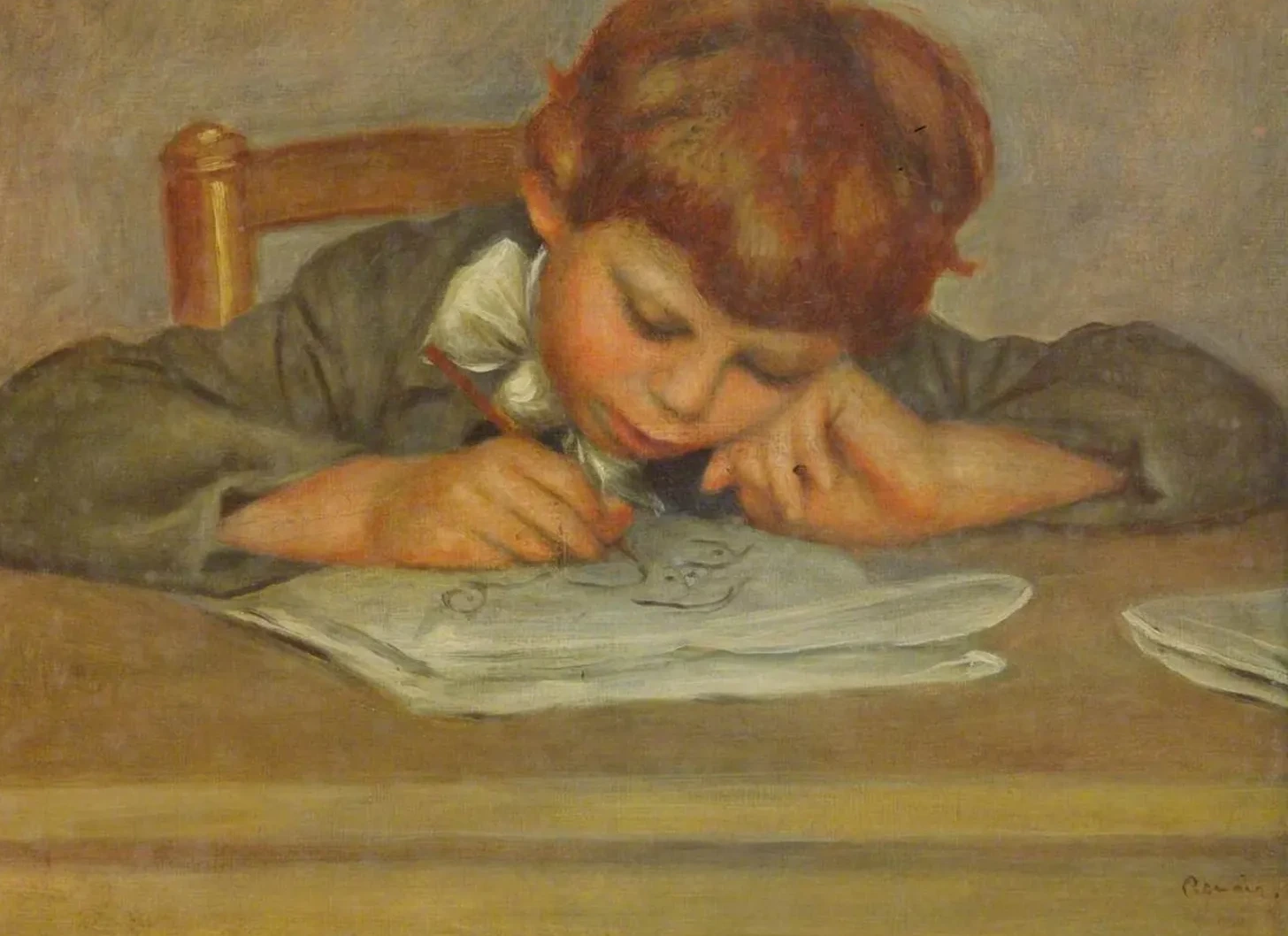 A Little Boy Writing, Pierre-Auguste Renoir