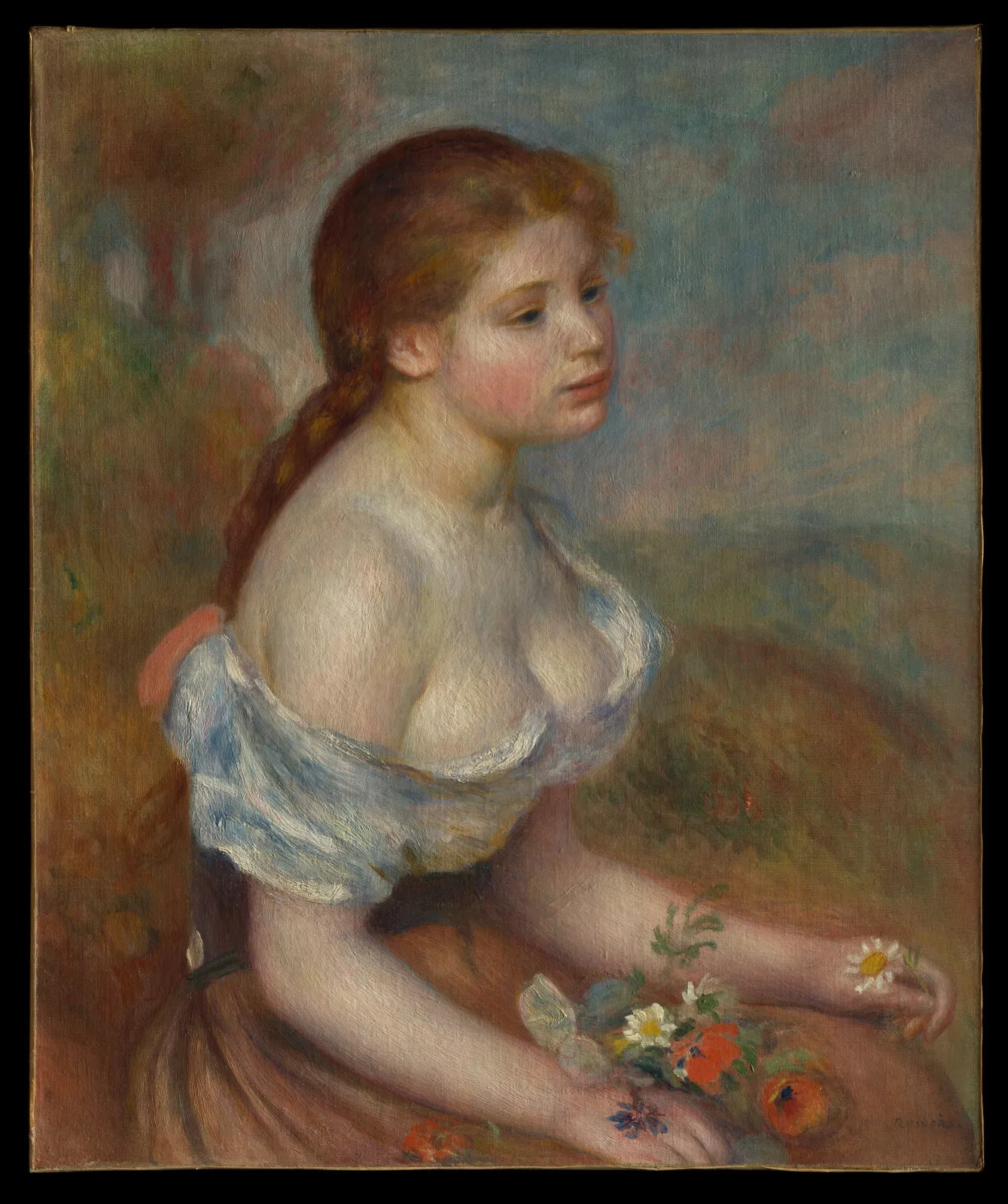 A Young Girl with Daisies, Pierre-Auguste Renoir