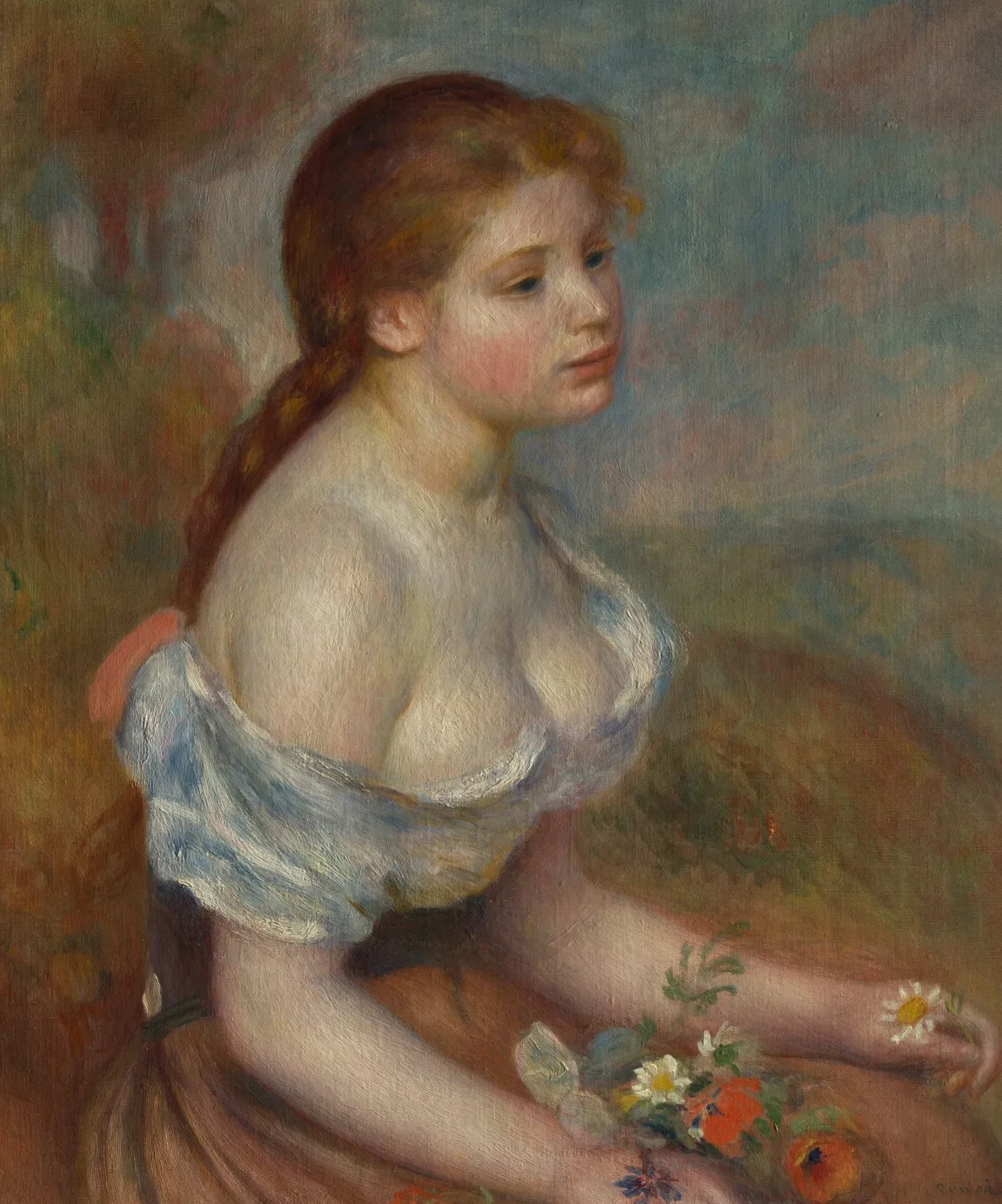 A Young Girl with Daisies, Pierre-Auguste Renoir