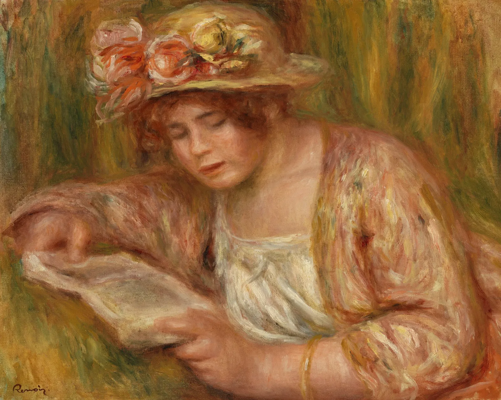 Andrée in a Hat, Reading (Andrée en chapeau, lisant), Pierre-Auguste Renoir