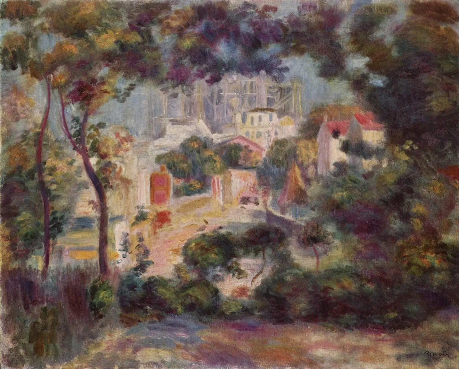 Die Gärten von Montmartre mit Blick auf Sacré-Coeur im Bau, Pierre-Auguste Renoir