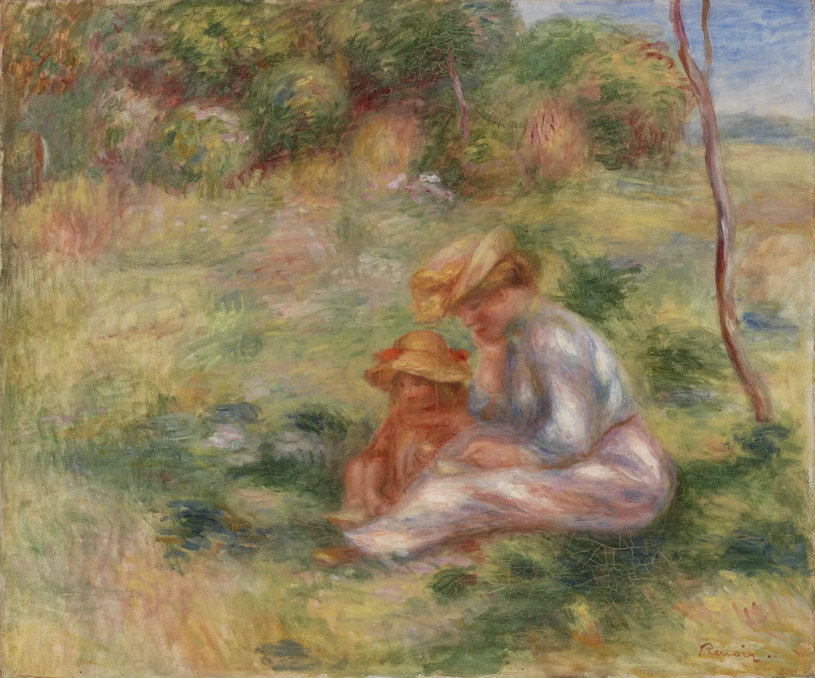 Femme avec enfant sur l'herbe, Pierre-Auguste Renoir
