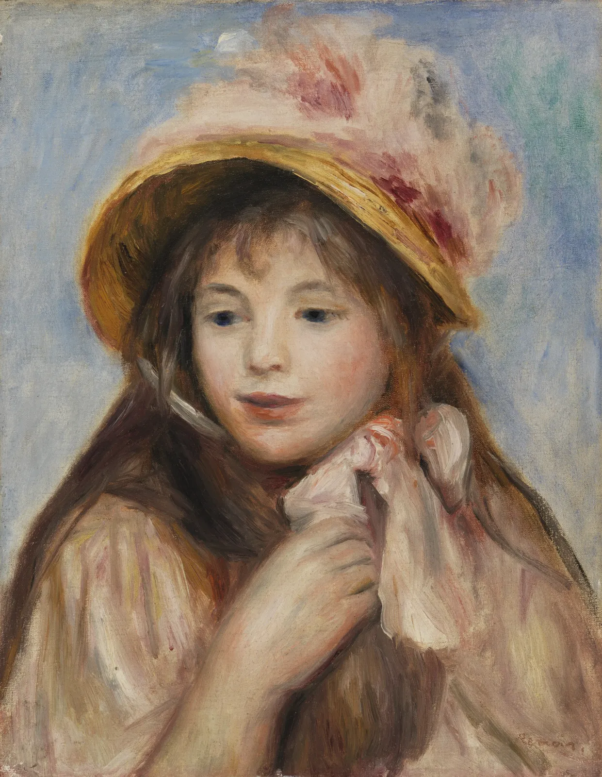 Girl with Pink Bonnet (Jeune fille au chapeau rose), Pierre-Auguste Renoir