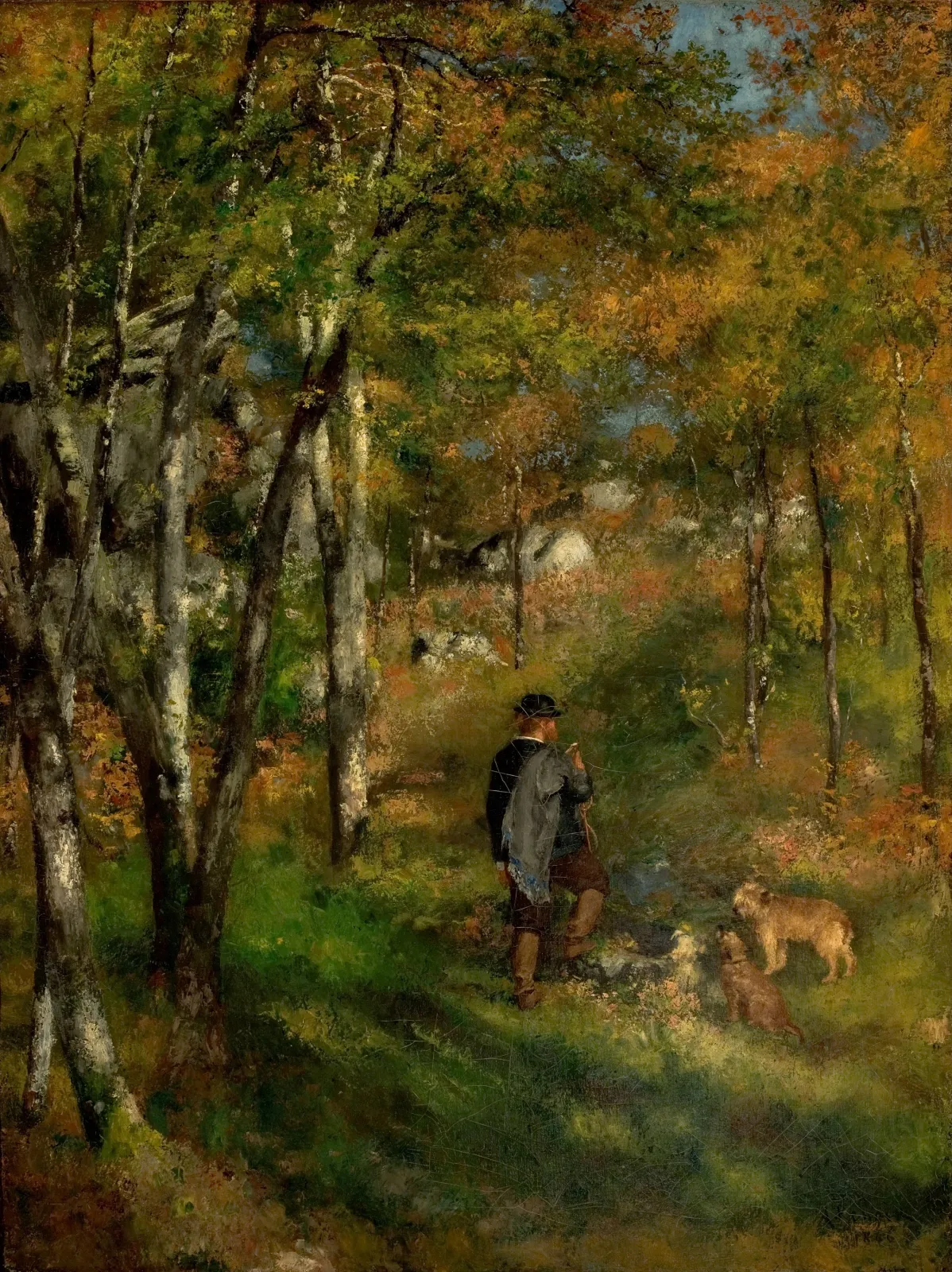Jules le Cœur et ses chiens dans la forêt de Fontainebleau, Pierre-Auguste Renoir