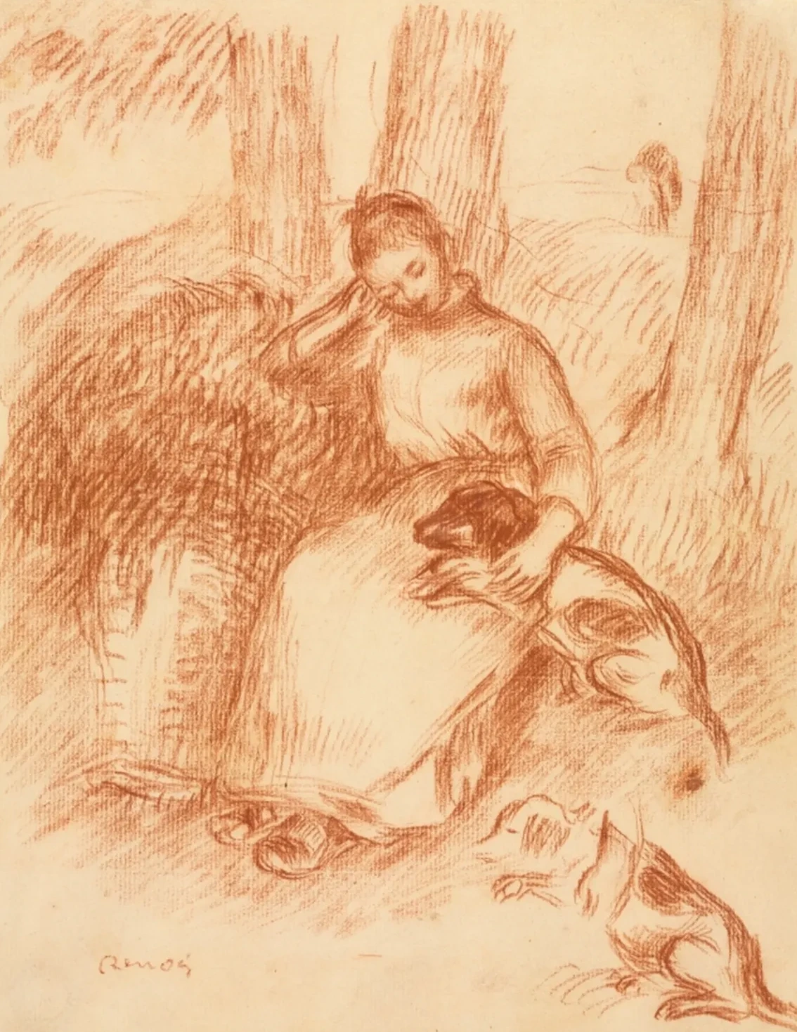 Peasant Girl with Dog, Pierre-Auguste Renoir