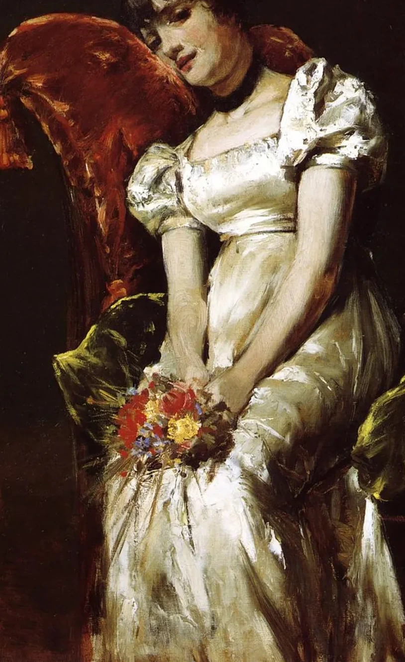 Portrait d'une jeune fille assise tenant un bouquet, Pierre-Auguste Renoir