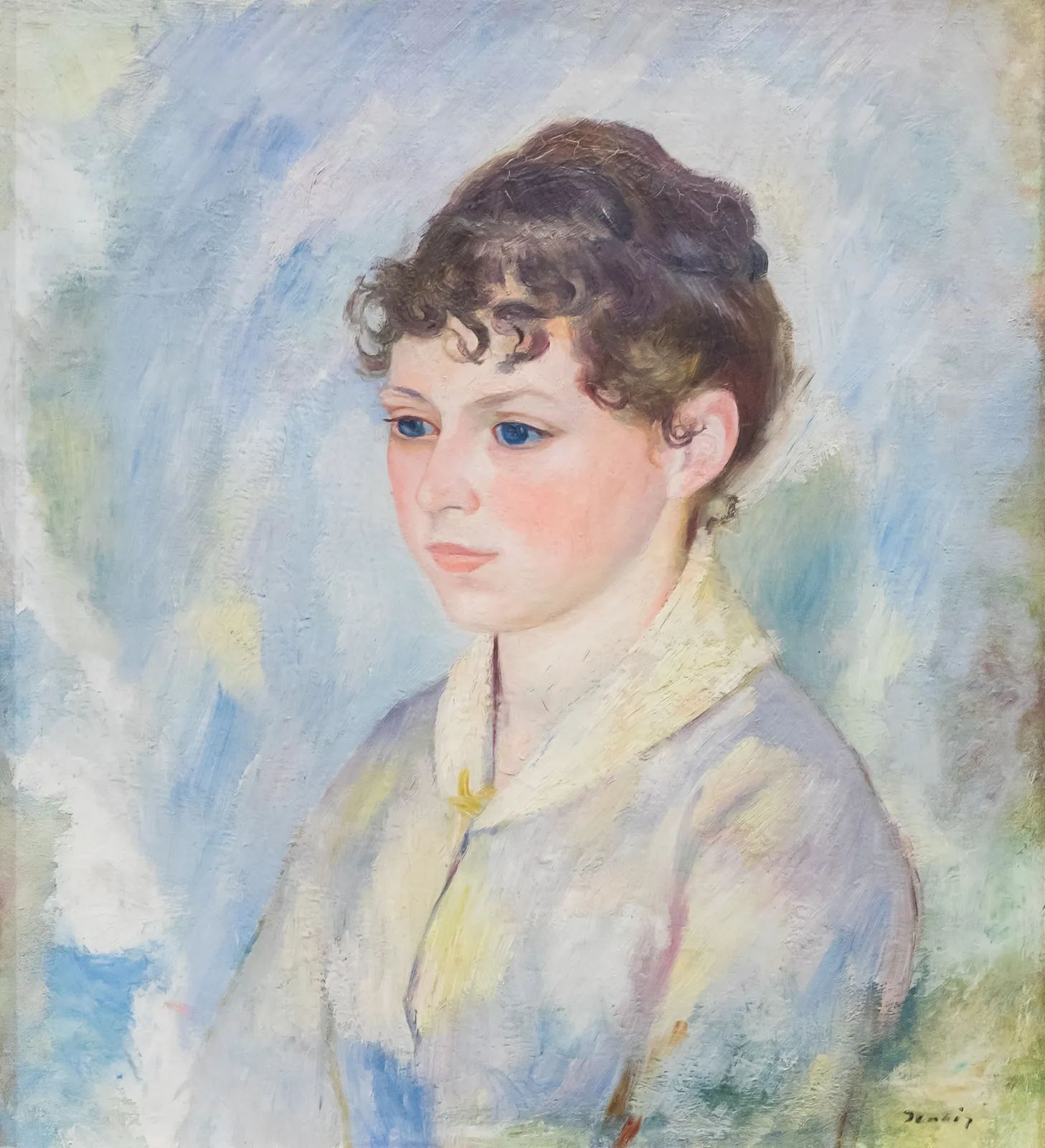 Tête de jeune fille sur fond bleu-clair, Pierre-Auguste Renoir