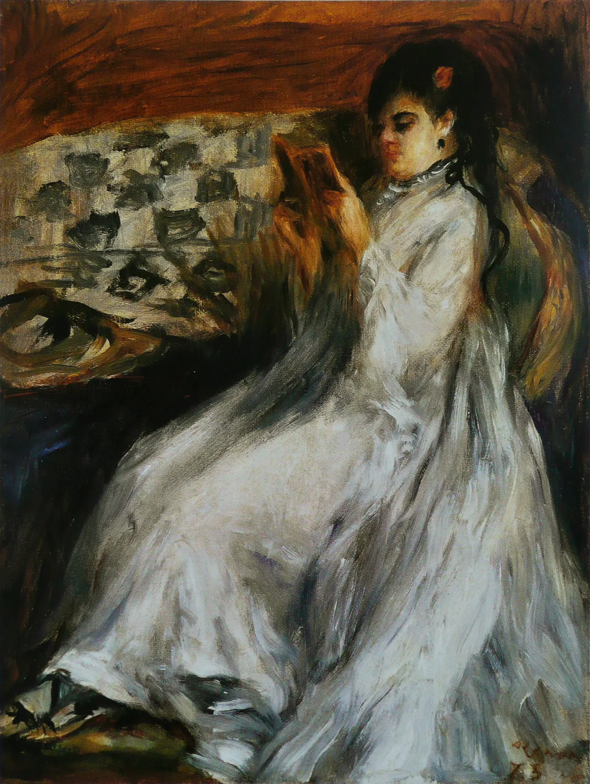 Young Woman in White Reading, Pierre-Auguste Renoir