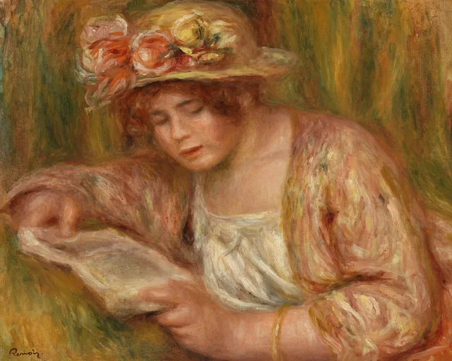 Andrée in a Hat, Reading (Andrée en chapeau, lisant), Pierre-Auguste Renoir