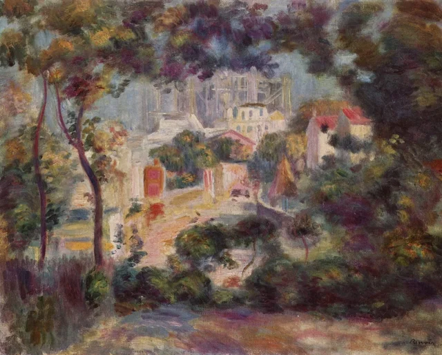 Die Gärten von Montmartre mit Blick auf Sacré-Coeur im Bau, Pierre-Auguste Renoir