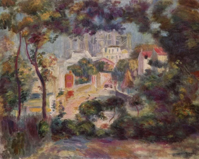 Los jardines de Montmartre con vista del Sacré-Cœur en construcción, Pierre-Auguste Renoir