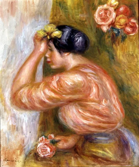 Femme à la rose devant le miroir