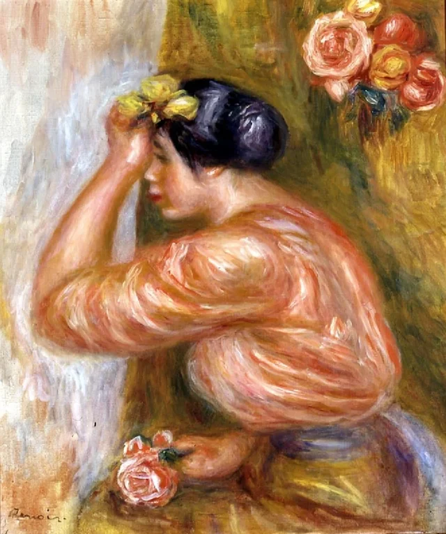 Femme à la rose devant le miroir, Pierre-Auguste Renoir